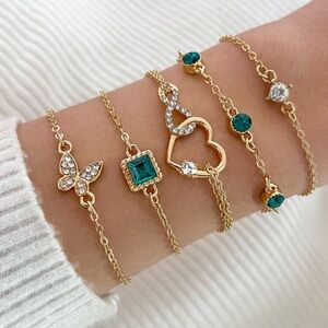 Gold and Green Charm Bracelet Set